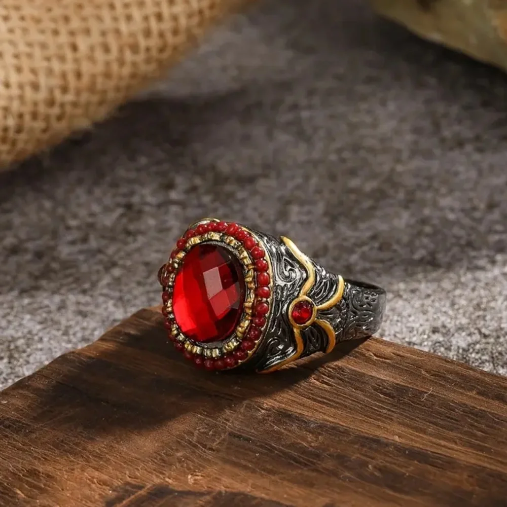 NEW Ottoman Turkish Two Tone Ruby Large Ring